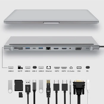 Док-Станция Для Ноутбука Type C USB C Dock Dual HDMI-совместимый Адаптер VGA USB-Концентратора для HP Elitebook Dell XPS Lenovo ThinkPad Asus 4