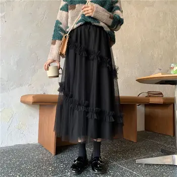 Женская длинная кружевная юбка из тюля, модная одежда Fairycore в корейском стиле, винтажная повседневная пляжная одежда Y2k для девушек и дам 4