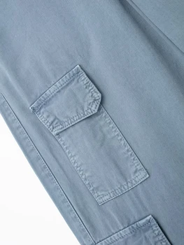 Женские брюки-карго Wixra с карманом, синие Прямые брюки на молнии с высокой талией, весенне-летние повседневные свободные брюки для Хай-стрит 4