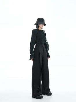 Женские черные широкие брюки, мешковатые готические Y2k, свободные повседневные длинные брюки с высокой талией, уличная Японская мода 2000-х, эстетика 4