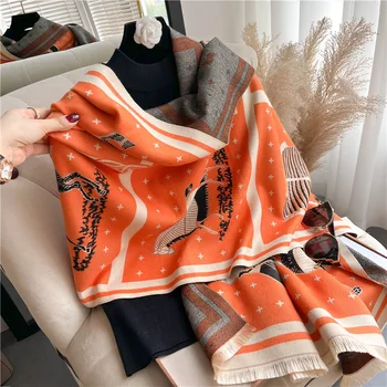 Зимний кашемировый шарф для женщин, шаль, роскошное теплое одеяло в клетку, толстый платок из пашмины, бандана Bufanda Design Echarpe 4
