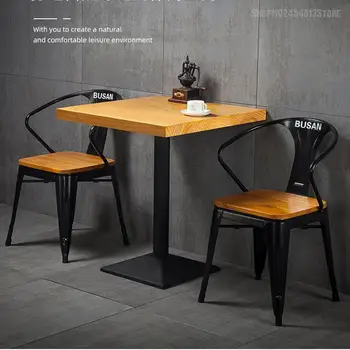 Изготовленный на заказ обеденный стол и стул из массива дерева в американском индустриальном стиле с музыкой, бар, ресторан, столик для чая с молоком 4