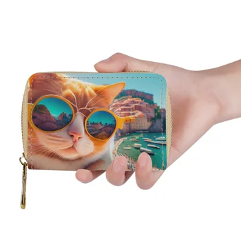 Именные карточки из искусственной кожи с принтом Kawaii Cool Cat, Кредитница, кошелек, Визитница, чехол, женская сумка Paquete De Tarjetas 4