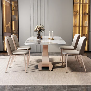 Импортный стол из каменной плиты современный простой легкий роскошный креативный прямоугольный стол в скандинавском стиле для гостиной маленькой семьи 4