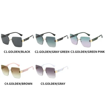Квадратные солнцезащитные очки без оправы для женщин модные бескаркасные роскошные брендовые дизайнерские градиентные очки для мужчин V400 Очки унисекс 4