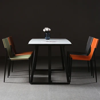 Кожаные серые обеденные стулья в скандинавском стиле, современный минималистичный Удобный шезлонг, Офисная кухня, патио, мебель для дома Silla Comedor 4