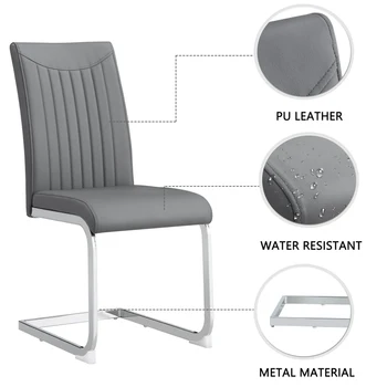 (Комплект из 2) Современный обеденный стул с высокой подушкой спинки из искусственной кожи, боковой стул с рисунком спинки в вертикальную полоску для столовой 4
