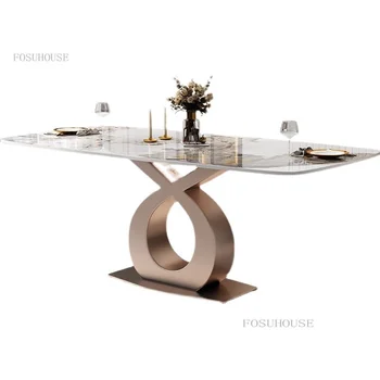 Мебель для гостиной из скандинавской каменной плиты, обеденные столы, Современная Простая вилла, прямоугольный стол, Светлый Роскошный обеденный стол в квартире 4
