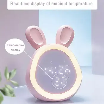 Милый детский будильник Детские часы-кролик с ночным освещением и музыкой, часы-тренажер для сна, Прикроватные часы для пробуждения, подарок для декора спальни 4
