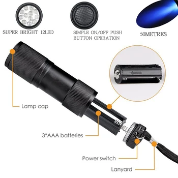 Мини-маркер Blacklight Невидимыми чернилами 21LED 12LED УФ-Ультрафиолетовый светодиодный фонарик с питанием от батареек 3xAAA 4