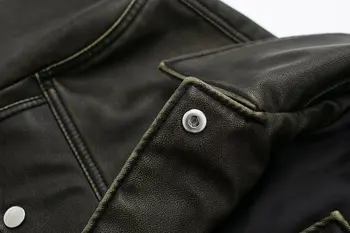 Новая модная женская темпераментная повседневная универсальная черная короткая куртка из искусственной кожи с длинными рукавами 4