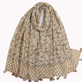 Новинки, Дизайнерские шали роскошного бренда Для женщин, Хиджабы с цветочным принтом, Мусульманский платок, Солнцезащитный дорожный шарф 4