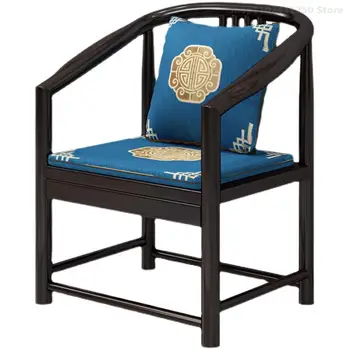 Новый круглый стул из массива дерева в китайском стиле, Дзен-чайный стул, стул для отдыха, стул для переговоров, Современный книжный стул, стул для чайной комнаты Wujin 4