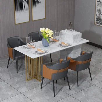 Обеденные стулья из скандинавской кожи для кухни, домашний свет, роскошный стол и стул, простая спинка, подлокотник, кресло для переговоров в ресторане 4