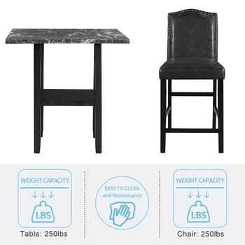 Обеденный набор из 5 предметов с соответствующими стульями и нижней полкой для столовой, черный стул + черный стол 4