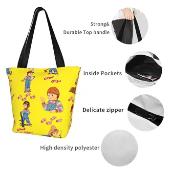 Пользовательские мультяшные Хорошие парни Кукла Чаки Холщовые сумки для покупок Женские портативные Продуктовые Детские игровые сумки для покупок 4