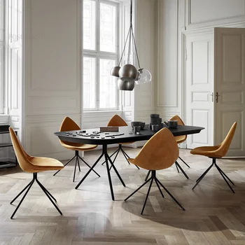 Роскошные кожаные обеденные стулья в скандинавском стиле, стул для гостиной, Креативный Бытовой обеденный стул, современные минималистичные Дизайнерские стулья со спинкой 4