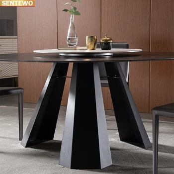 Роскошный Дизайнерский обеденный стол из круглой мраморной плиты, 4 стула, мебель mesa de jantar tisch, нержавеющая сталь, золотая основа 4