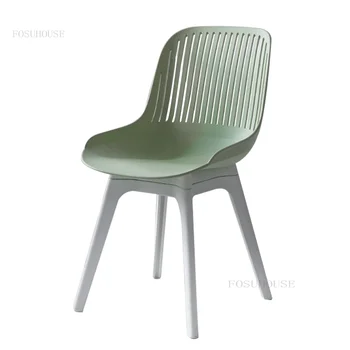 Скандинавские обеденные стулья для кухни Простая бытовая мебель Дизайнерский пластиковый стул со спинкой Креативный Кофейный Одноместный шезлонг 4