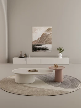 Сочетание чайного столика и ТВ-шкафа в скандинавском стиле, современная простая гостиная, бытовая, тихая, красная от ветра сетка, круглый дизайнер, маленькая семья 4