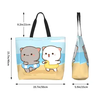 Сумки-тоут для покупок продуктов Peach и Goma, женская модная холщовая сумка-шоппер с мультяшным котом Моти, сумка большой емкости 4