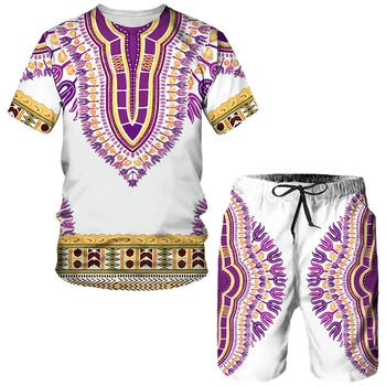 Футболка/шорты /комплекты оверсайз с 3D принтом в африканском стиле, мужская спортивная одежда Africa Dashiki, спортивный костюм с коротким рукавом, летняя мужская одежда, костюм 4