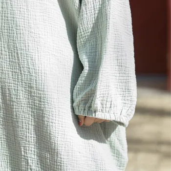 Johnature Женское винтажное платье с однотонной подставкой на пуговицах трапециевидной формы в китайском стиле 2023, весеннее новое хлопковое женское платье с длинным рукавом 5