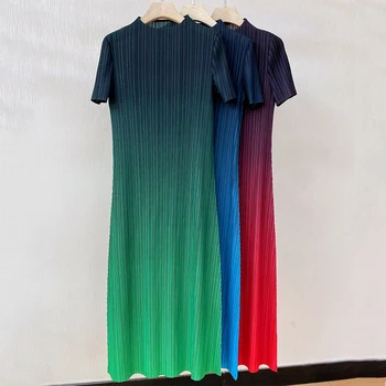 Pinkoz женские миди полосатые дизайнерские стильные свободные платья градиентного сине-зеленого цвета, повседневные женские летние модные платья robe de mujer vestidos 5