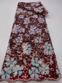 Африканская флокированная бархатная кружевная ткань с пайетками, кружево 2023, Французская сетчатая кружевная ткань с блестками для пошива женских вечерних платьев 5