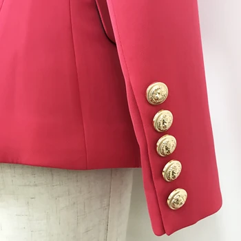 Высококачественная новейшая дизайнерская куртка 2023 года, женский классический двубортный металлический блейзер со львиными пуговицами, приталенный блейзер кораллового цвета 5