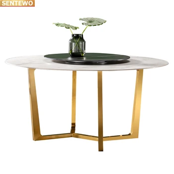 Дизайнерская роскошная круглая кухня из мраморной плиты обеденный стол с 4 6 стульями mesa tavoli furniture meuble marbre Основание из углеродистой стали 5