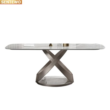 Дизайнерская роскошная столовая из мраморной плиты обеденный стол с 4 стульями mesa a manger мебель из мрамора с золотой основой из нержавеющей стали 5