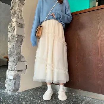 Женская длинная кружевная юбка из тюля, модная одежда Fairycore в корейском стиле, винтажная повседневная пляжная одежда Y2k для девушек и дам 5
