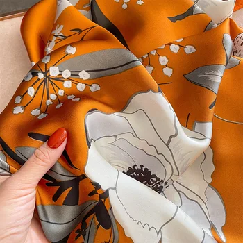 Квадратный шелковый шарф для женщин, модный атлас с цветочным принтом, дизайн 2023, Шейный платок, сумочка для рук, обертывания запястий, Женские шарфы, Шаль, платки 5