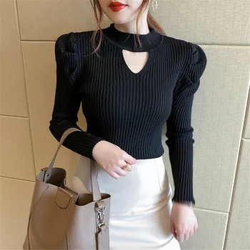 Корейская Мода Половина Водолазки Полые Вязаные Пуловеры для Женщин 2023 Новый Однотонный Свитер Многоцветный Низ Блузка ZY8001 5