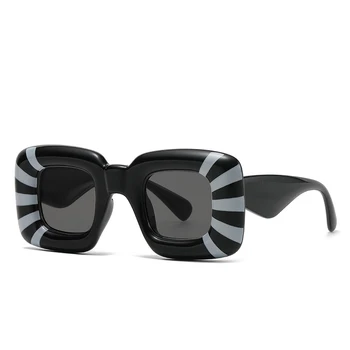 Новые модные Женские Квадратные солнцезащитные очки в полоску для мужчин, роскошные Брендовые дизайнерские Женские солнцезащитные очки, Винтажные очки оттенков UV400 Oculus 5