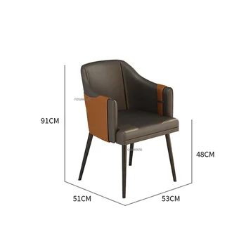 Обеденные стулья из скандинавской кожи для кухни, домашний свет, роскошный стол и стул, простая спинка, подлокотник, кресло для переговоров в ресторане 5