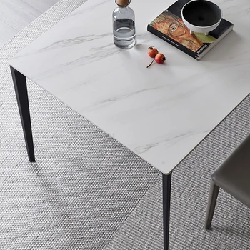 Обеденный стол и мягкий стул из белого мрамора в североевропейском стиле в стиле минимализм, небольшой Плоский прямоугольный обеденный стол на 6 мест 5
