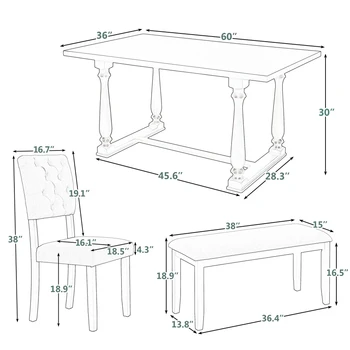 Обеденный стол и стул из 6 предметов с ножками специальной формы и поролоновыми спинками и подушками в столовой 5