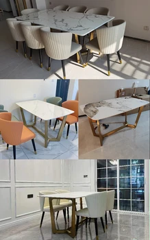 Обеденный стол с мраморной столешницей Дизайн стульев для ресторана Большой Семьи Современный минималистичный кухонный стол для ужина Итальянская мебель 5