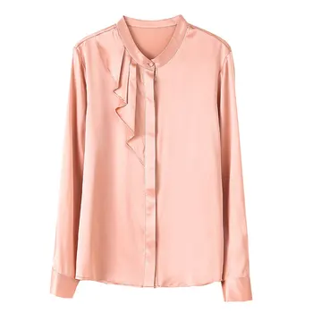 Офисная женская рубашка из натурального шелка и атласа, весенне-осенние топы, Элегантные рубашки, Модные блузки, женская одежда с длинным рукавом, блузка 5