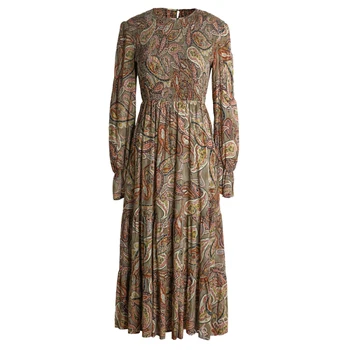 Платье в стиле бохо с расклешенным рукавом и воланами на подоле с узором Пейсли, облегающий лиф с длинным рукавом, новое весенне-летнее платье 2022 года, женское платье в стиле бохо 5