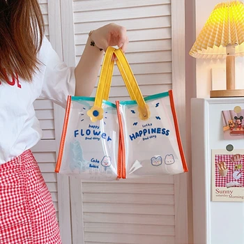 Прозрачная сумка для девочек Kawaii, прозрачные сумки для покупок, сумка через плечо, водонепроницаемая сумка из ПВХ для хранения подарочных косметических пластиковых пакетов 5