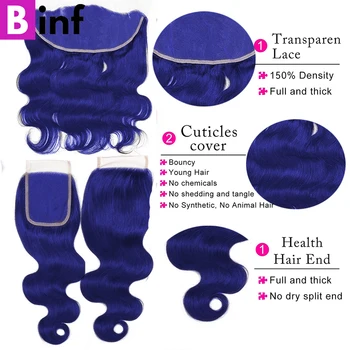 Пучки объемной волны Klein Blue с застежкой Бразильские пучки из 100% человеческих волос Remy с застежкой, предварительно выщипанные спереди 5