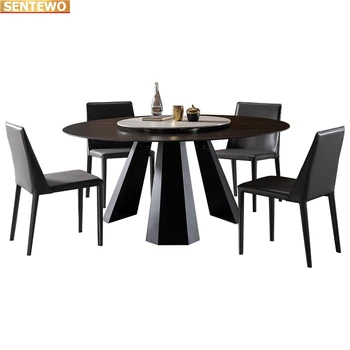 Роскошный Дизайнерский обеденный стол из круглой мраморной плиты, 4 стула, мебель mesa de jantar tisch, нержавеющая сталь, золотая основа 5