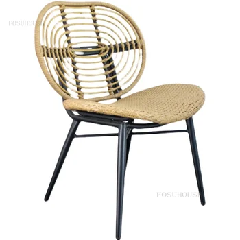 Ротанговый стул для гостиной Мебель для дома Обеденные стулья Креативная спальня Гостиничный стул для отдыха Открытый Балкон Садовый шезлонг 5