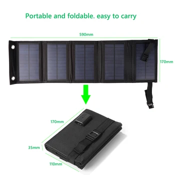 Складная солнечная панель мощностью 5 В 20 Вт, Солнечные панели USB, Водонепроницаемое зарядное устройство для солнечной батареи мобильного телефона, Power Bank для Samsung, Huawei 5