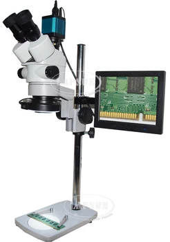 Стереомикроскоп с Одновременным Фокусным расстоянием 3.5X - 90X Тринокулярный Промышленный Инспекционный Зум + 14-Мегапиксельная Камера USB HDMI C-mount IPS HD ЖК-монитор 5