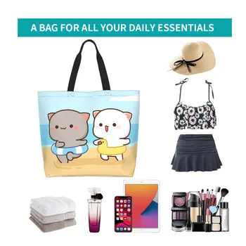 Сумки-тоут для покупок продуктов Peach и Goma, женская модная холщовая сумка-шоппер с мультяшным котом Моти, сумка большой емкости 5