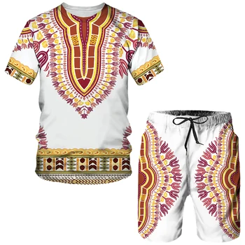 Футболка/шорты /комплекты оверсайз с 3D принтом в африканском стиле, мужская спортивная одежда Africa Dashiki, спортивный костюм с коротким рукавом, летняя мужская одежда, костюм 5